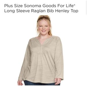 🥳FINAL PRICE👍🤎NWT‼️ Sonoma brand Plus Size Long Sleeve Raglan Bib Henley Top